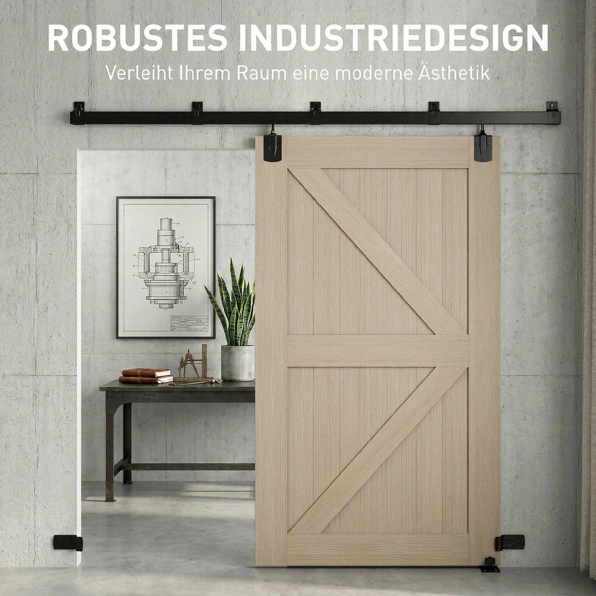 Heavy-Duty Sliding Door Hardware Set, 244 cm Black Steel