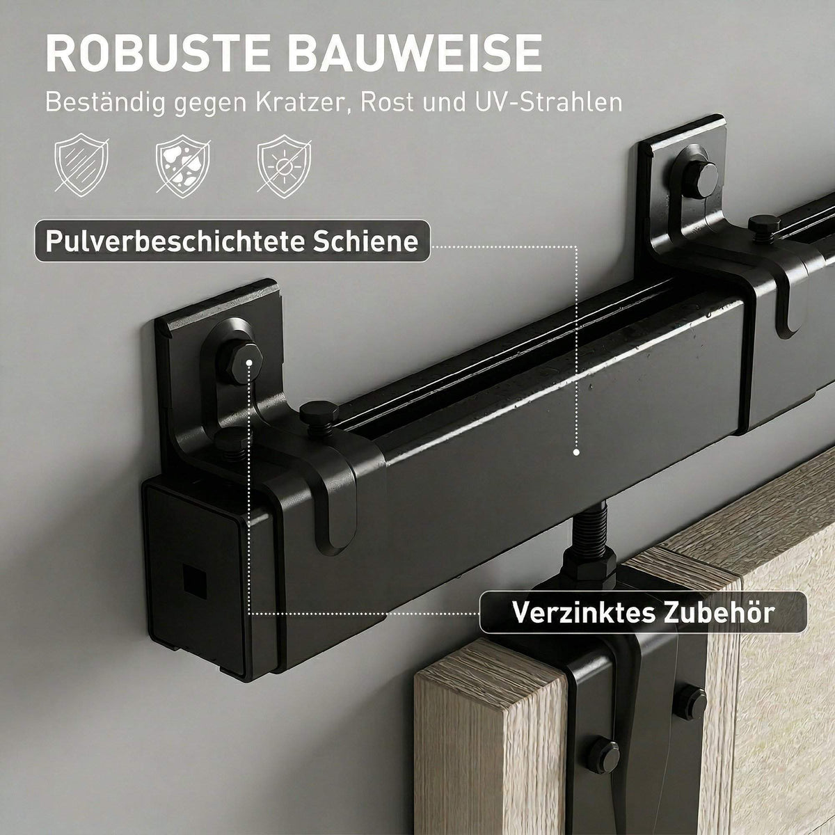Heavy-Duty Sliding Door Hardware Set, 244 cm Black Steel