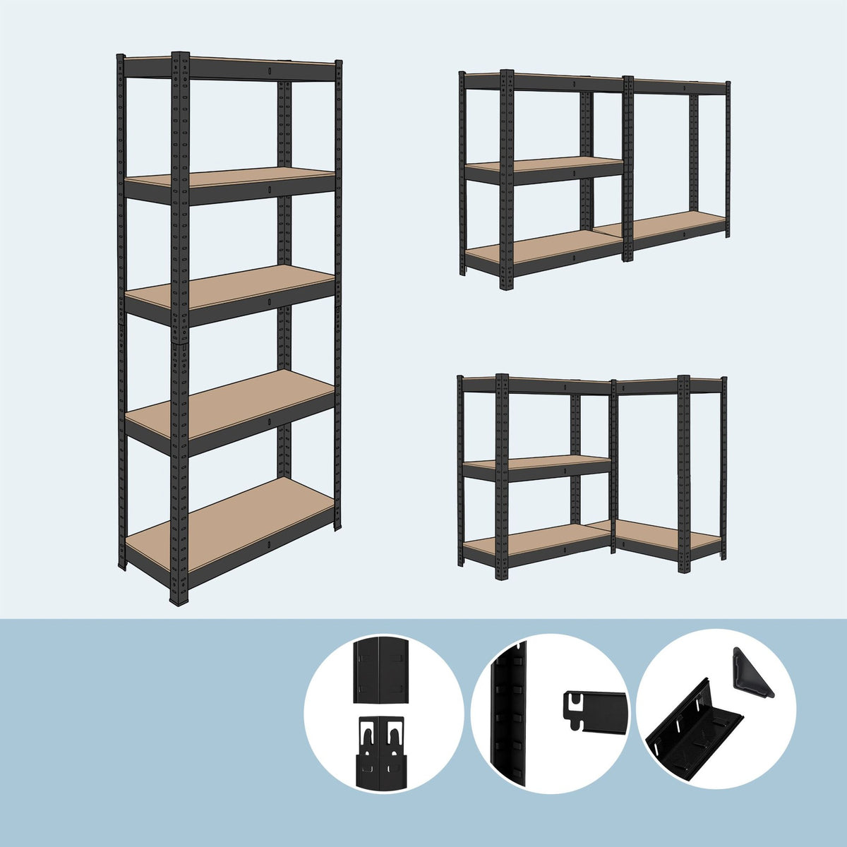 Heavy-Duty Steel Rack, 5 Adjustable Shelves, Black