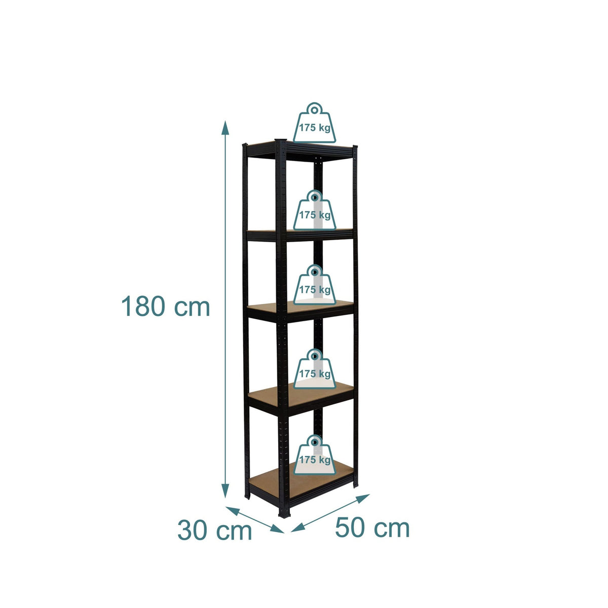 Heavy-Duty Steel Rack, 5 Adjustable Shelves, Black
