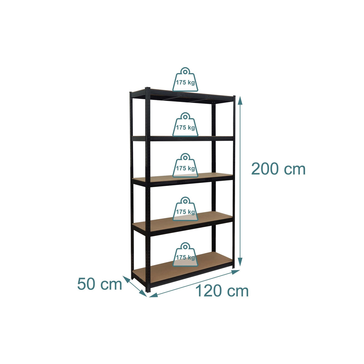 Heavy-Duty Steel Rack, 5 Adjustable Shelves