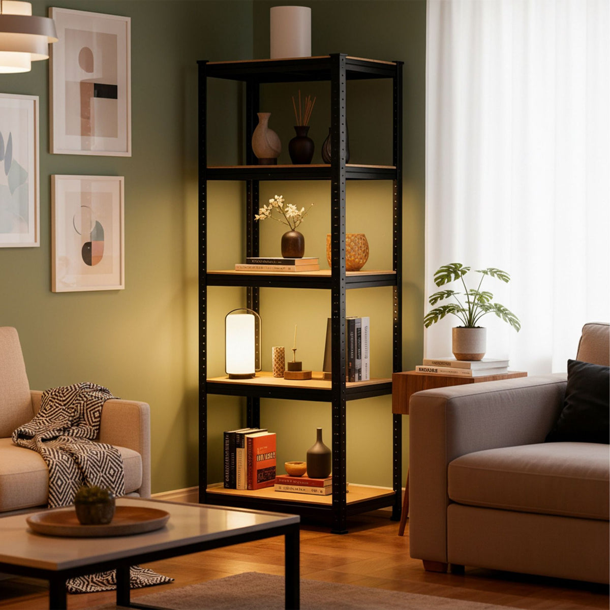 Heavy-Duty Steel Rack, 5 Adjustable Shelves