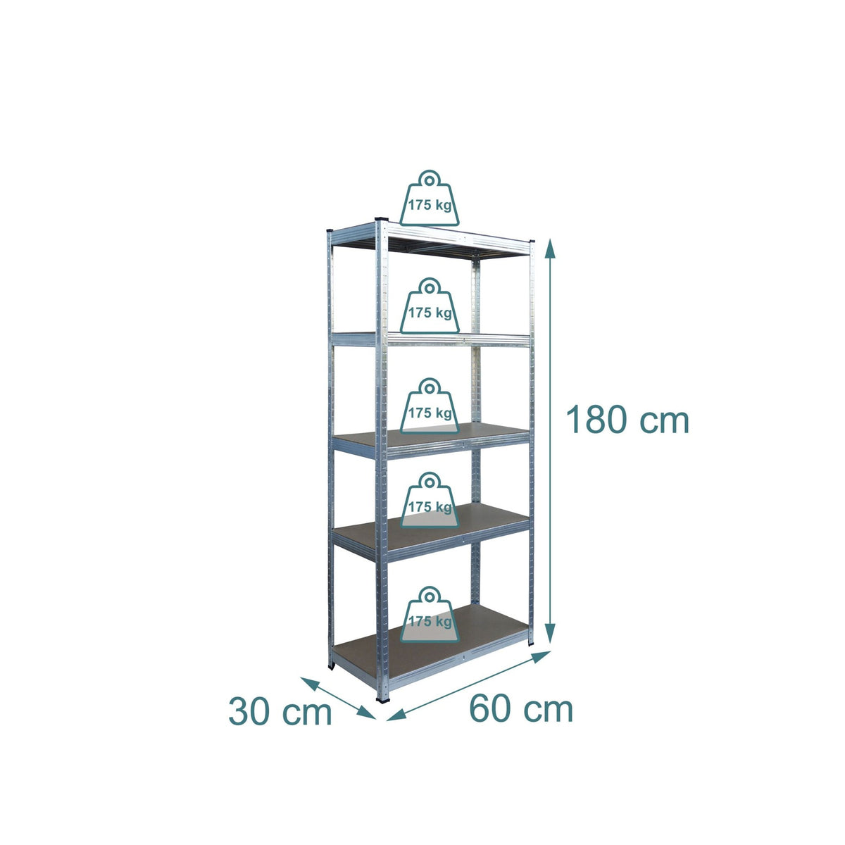 Heavy-Duty Steel Shelving Unit, 5 Tiers, 875 kg Capacity