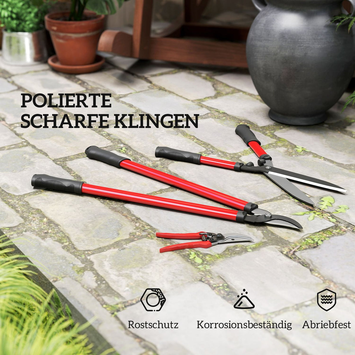 Hedge trimmer set 3-piece garden shears pruning shears with steel blades, handle