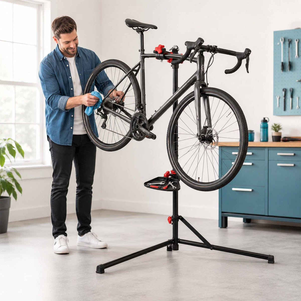 Height-Adjustable Bike Repair Stand, Black, 30 kg Capacity