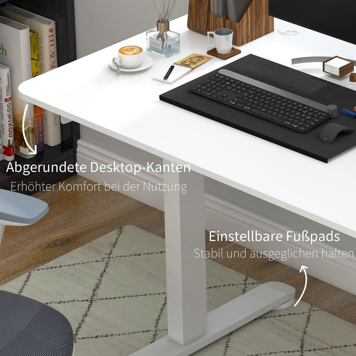 Height-Adjustable Desk 140X70Cm Electric Computer Desk 4 Memory Ergonomic Seat Standing Desk Hook Anti-Collision White