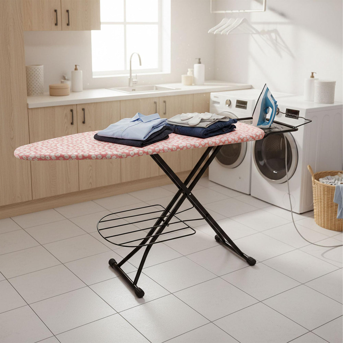 Height-Adjustable Ironing Board with Iron Rest, 110x33 cm