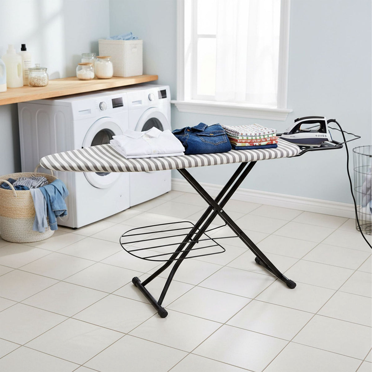 Height-Adjustable Ironing Board with Iron Rest, 110x33 cm