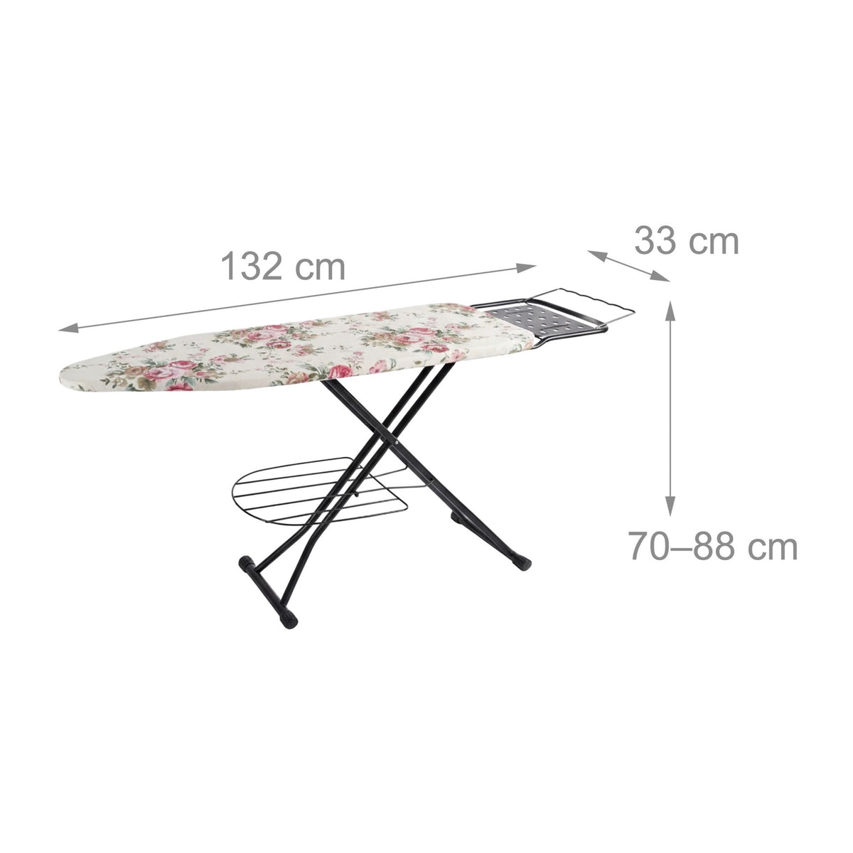 Height-Adjustable Ironing Board with Iron Rest, 110x33 cm