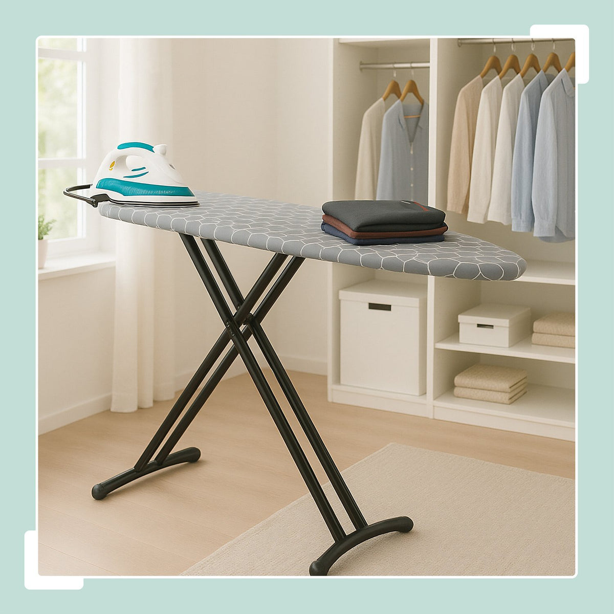 Height-Adjustable Ironing Board with Iron Rest