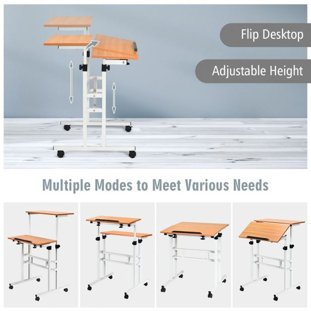 Height-Adjustable Mobile Standing Desk, Tilt Top, Wheels