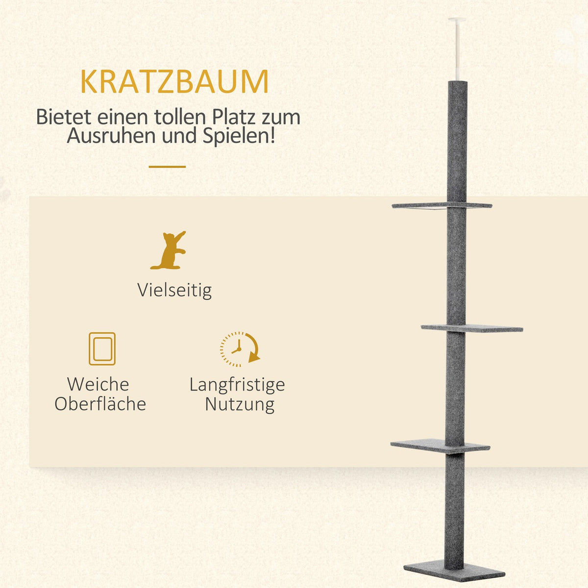 Height-Adjustable Scratching Post Climbing Tree For Cats, Play Tree, Gray, 43X27X228-260Cm