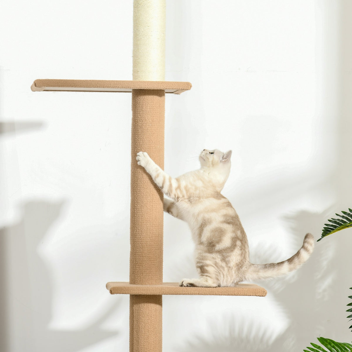 Height-Adjustable Scratching Post Climbing Tree For Cats, Play Tree, Khaki, 43X27X228-260Cm