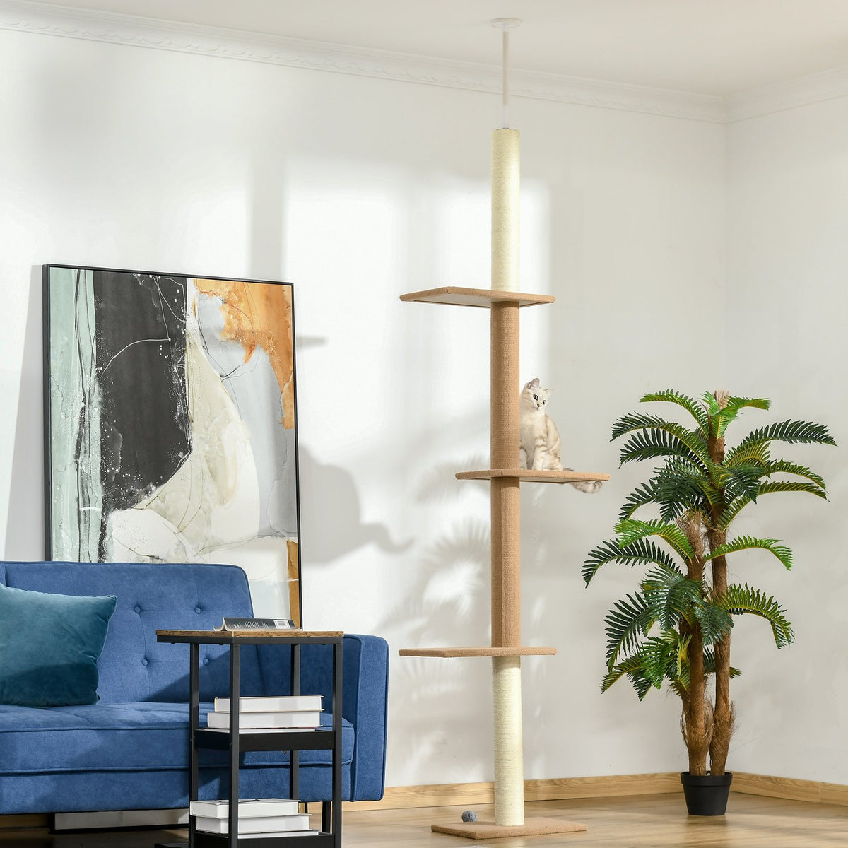 Height-Adjustable Scratching Post Climbing Tree For Cats, Play Tree, Khaki, 43X27X228-260Cm
