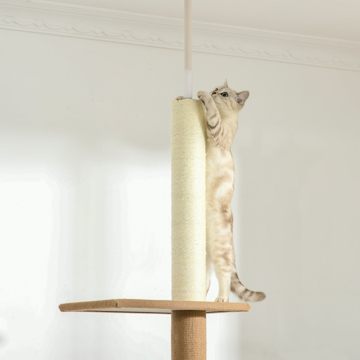 Height-Adjustable Scratching Post Climbing Tree For Cats, Play Tree, Khaki, 43X27X228-260Cm