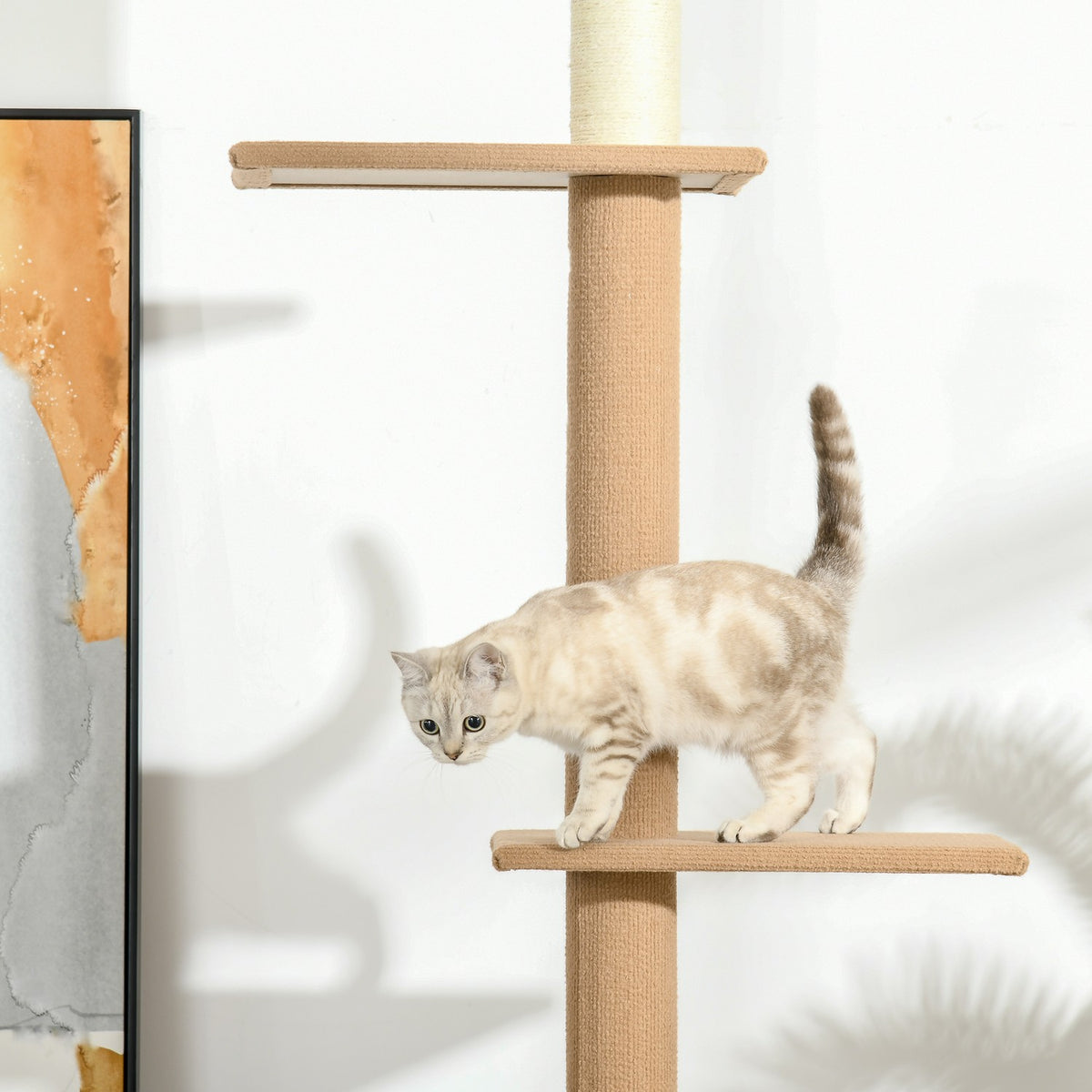 Height-Adjustable Scratching Post Climbing Tree For Cats, Play Tree, Khaki, 43X27X228-260Cm