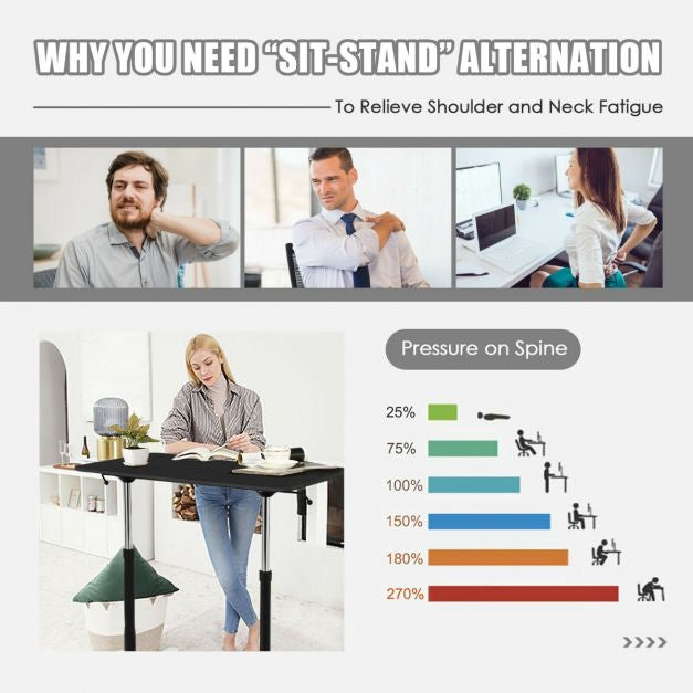 Height Adjustable Sit-Stand Desk with Locking Casters
