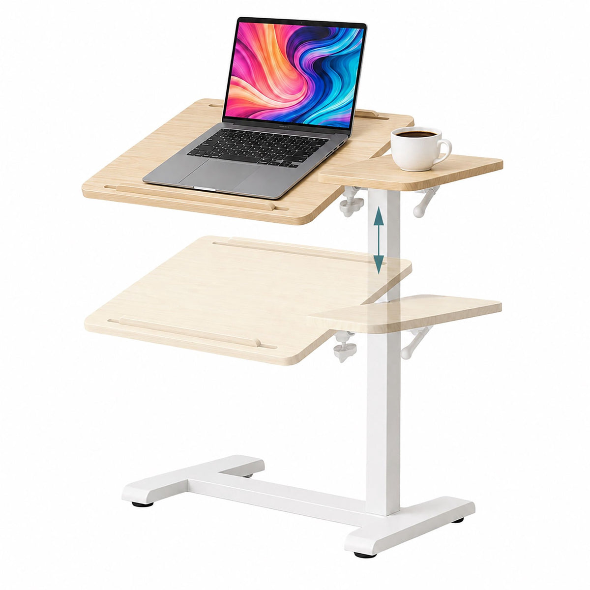 Height-Adjustable Standing Desk with Castors, Natural White