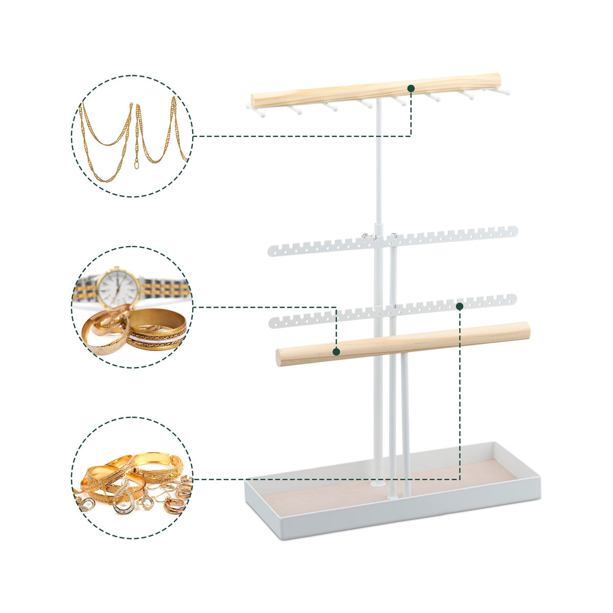 Height-adjustable T-shaped jewelry stand