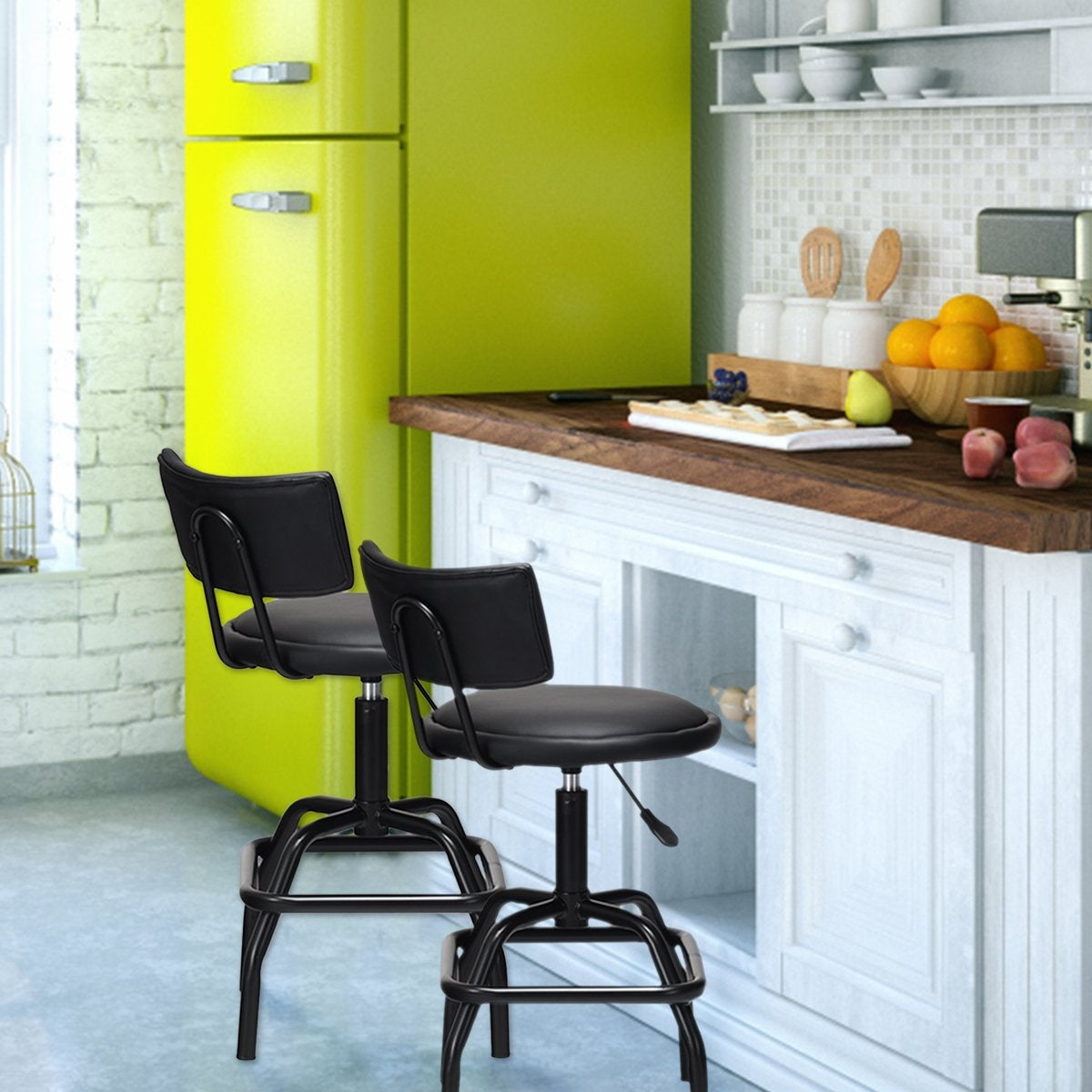 Height-adjustable bar stool with faux leather & padded backrest 360° rotating bar chair