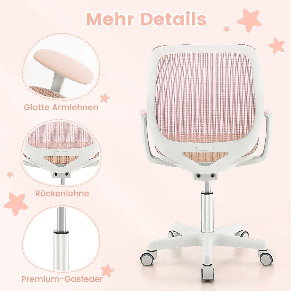 Height-adjustable children's swivel chair with seat brake Ergonomic desk chair Office chair Pink