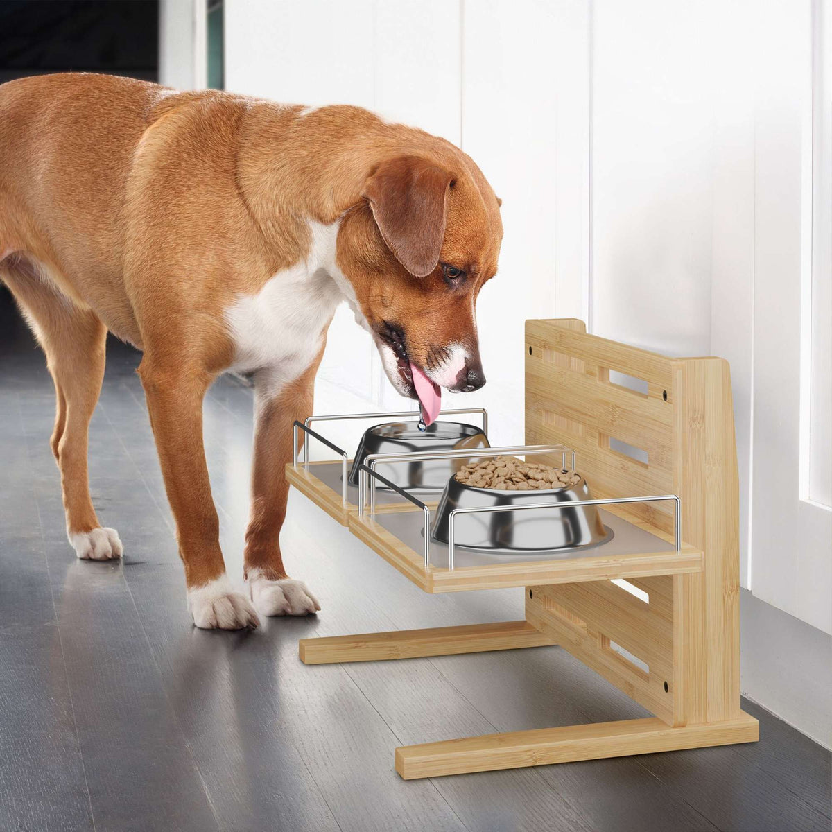 Height-adjustable feeding station for dogs