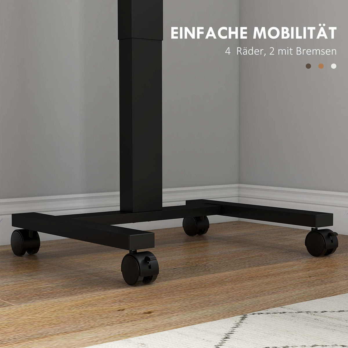 Height-adjustable laptop table, with 4 wheels, 2 brakes, 65 cm x 48 cm x 108 cm, with hand crank, brake, chipboard, rustic brown