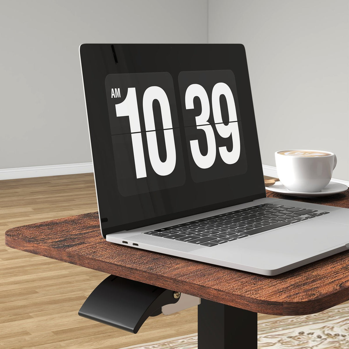 Height-adjustable laptop table, with 4 wheels, 2 brakes, 65 cm x 48 cm x 108 cm, with hand crank, brake, chipboard, rustic brown