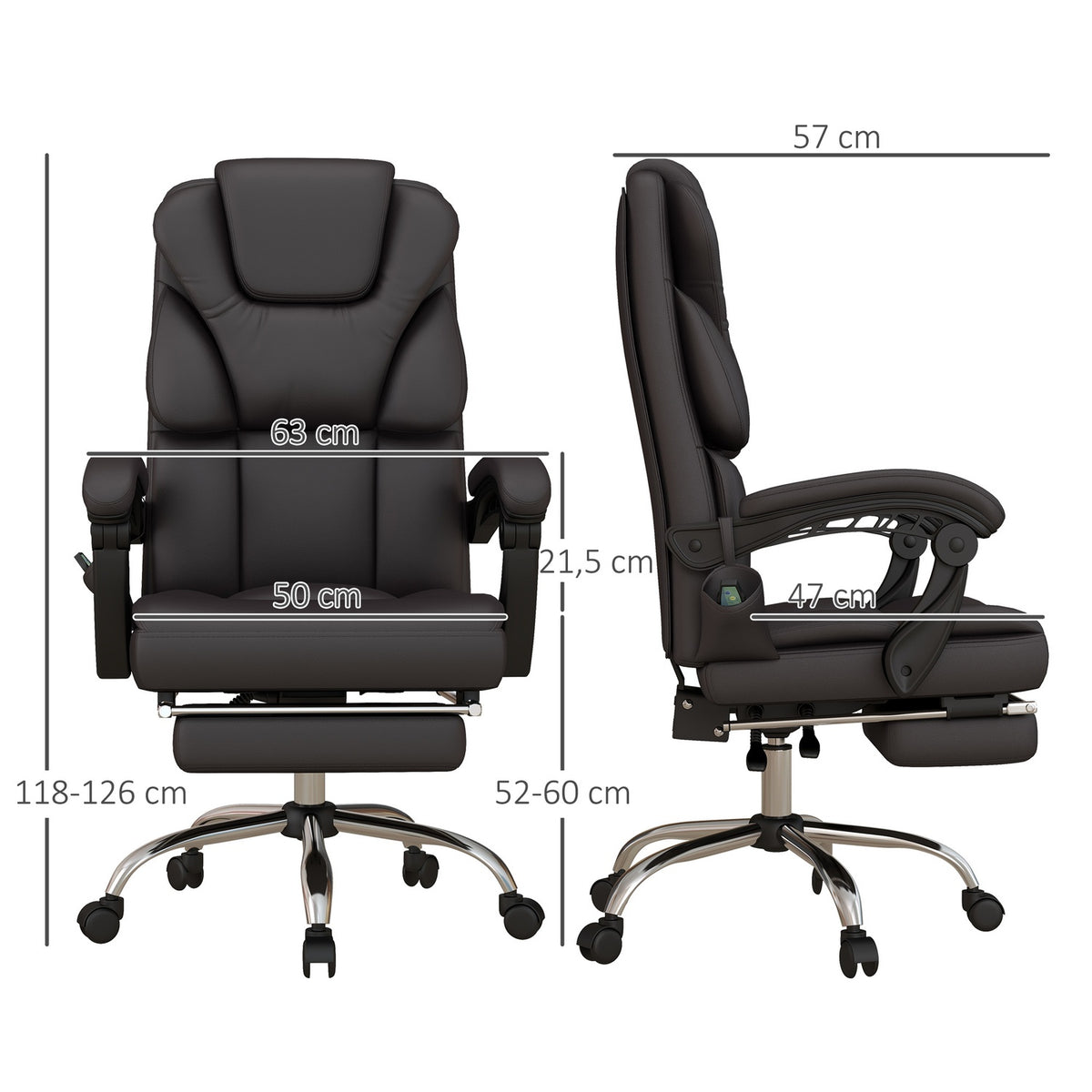 Height-adjustable office chair with massage function, ergonomic desk chair, executive chair, up to 120 kg, brown