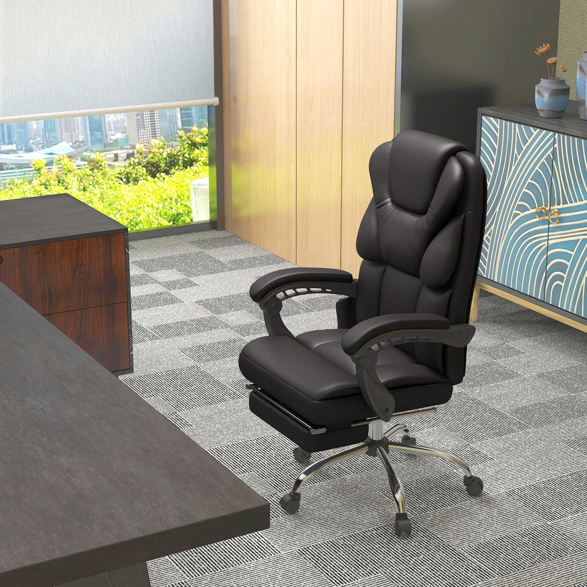 Height-adjustable office chair with massage function, ergonomic desk chair, executive chair, up to 120 kg, brown
