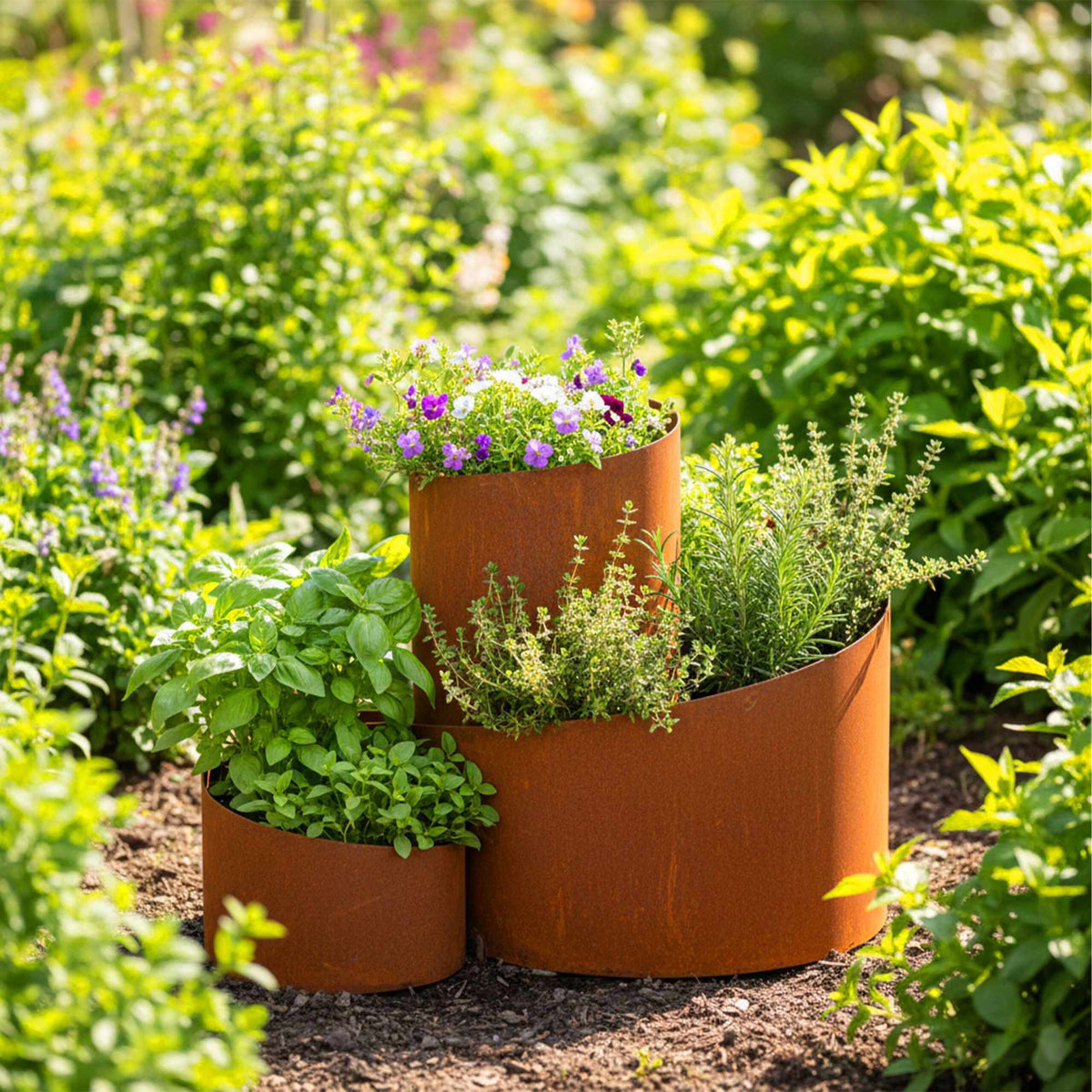 Herb Pyramid Garden Planter, Steel, Rust Finish