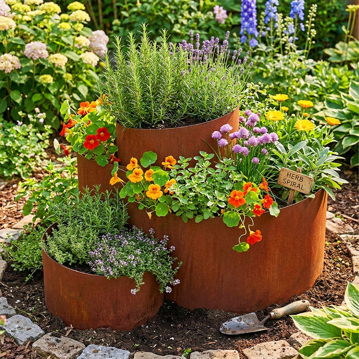 Herb Pyramid Garden Planter, Steel, Rust Finish
