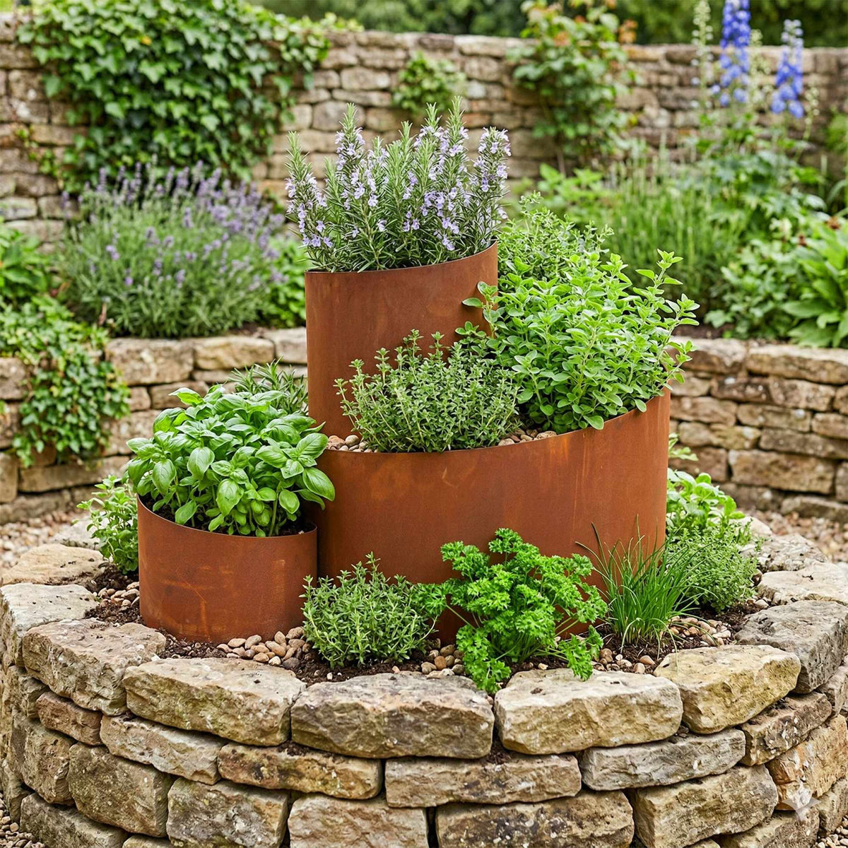 Herb Pyramid Garden Planter, Steel, Rust Finish