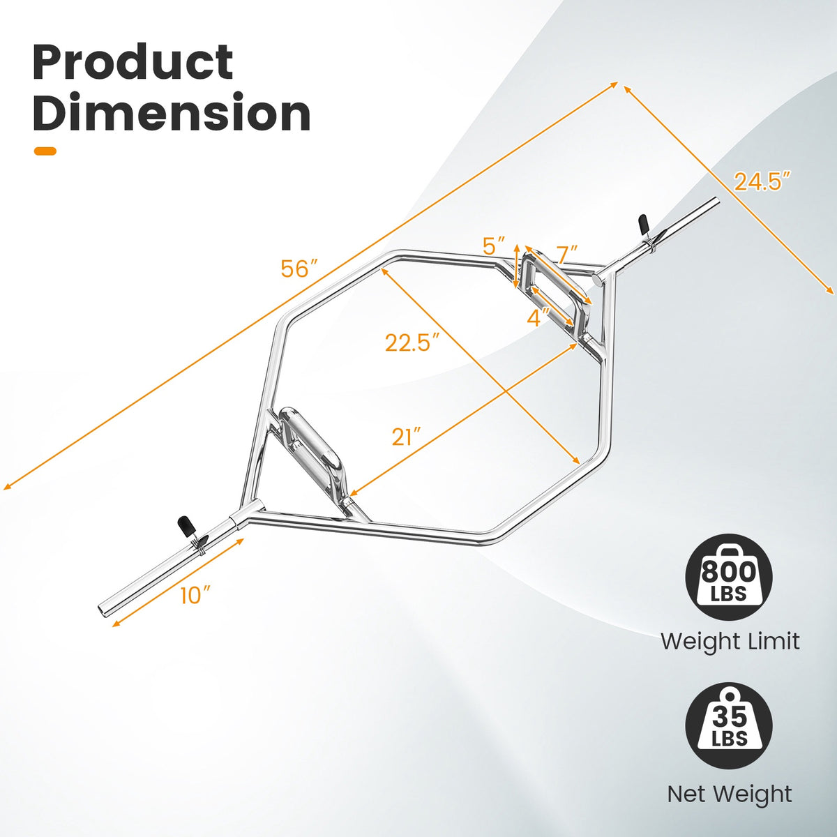 Hex Trap Bar, Raised Handles, 363 kg, Standard Plates