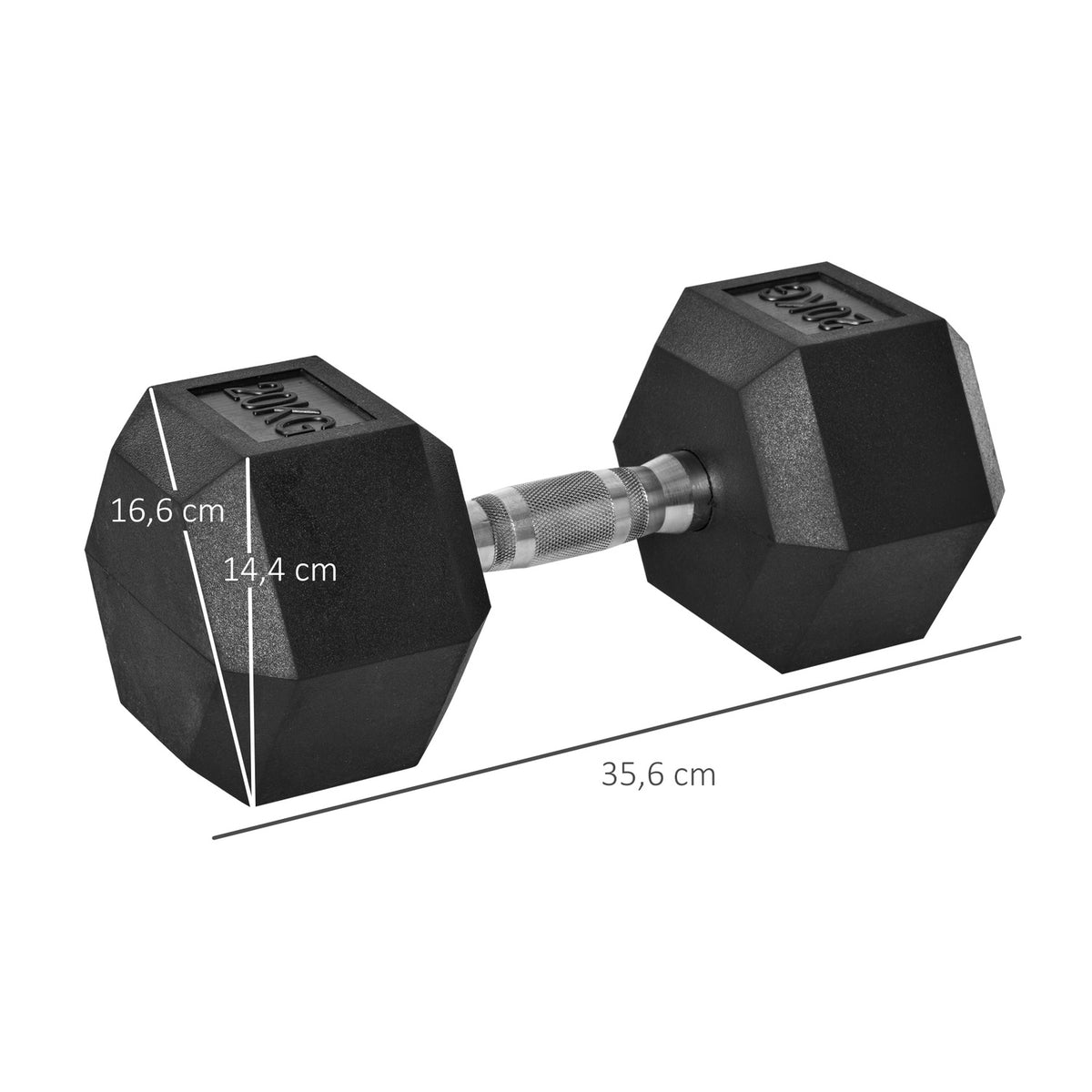Hexagon Dumbbell, 20 Kg, Cast Iron With Rubber Cover, Black
