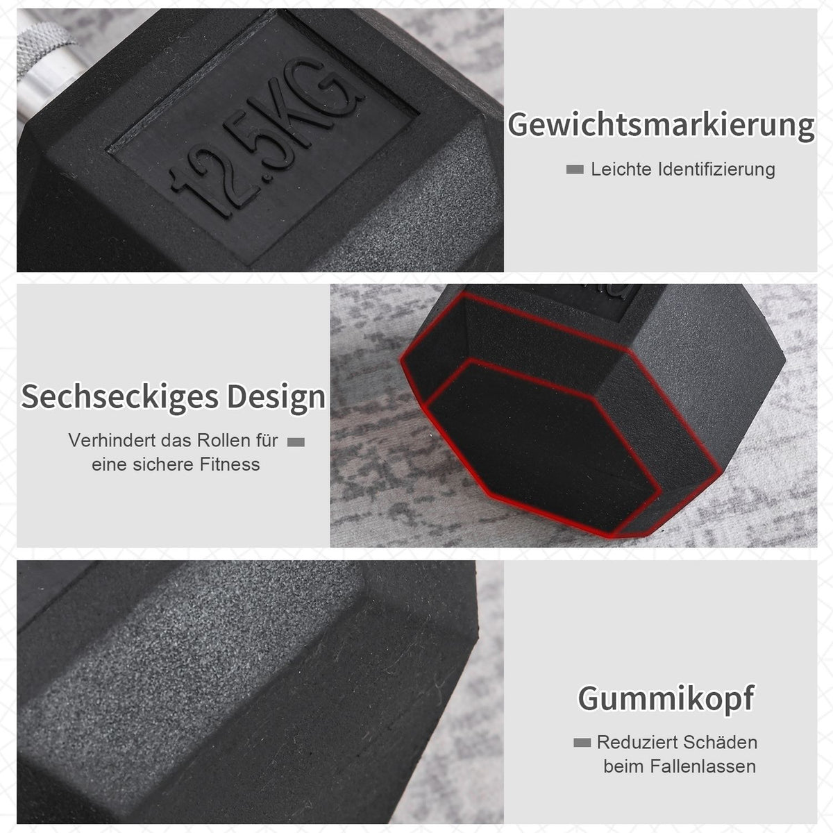 Hexagon Dumbbell Cast Iron Dumbbell Rubber Dumbbell Handle Knurled Weights Metal Rubber Black 1 X 12.5 Kg