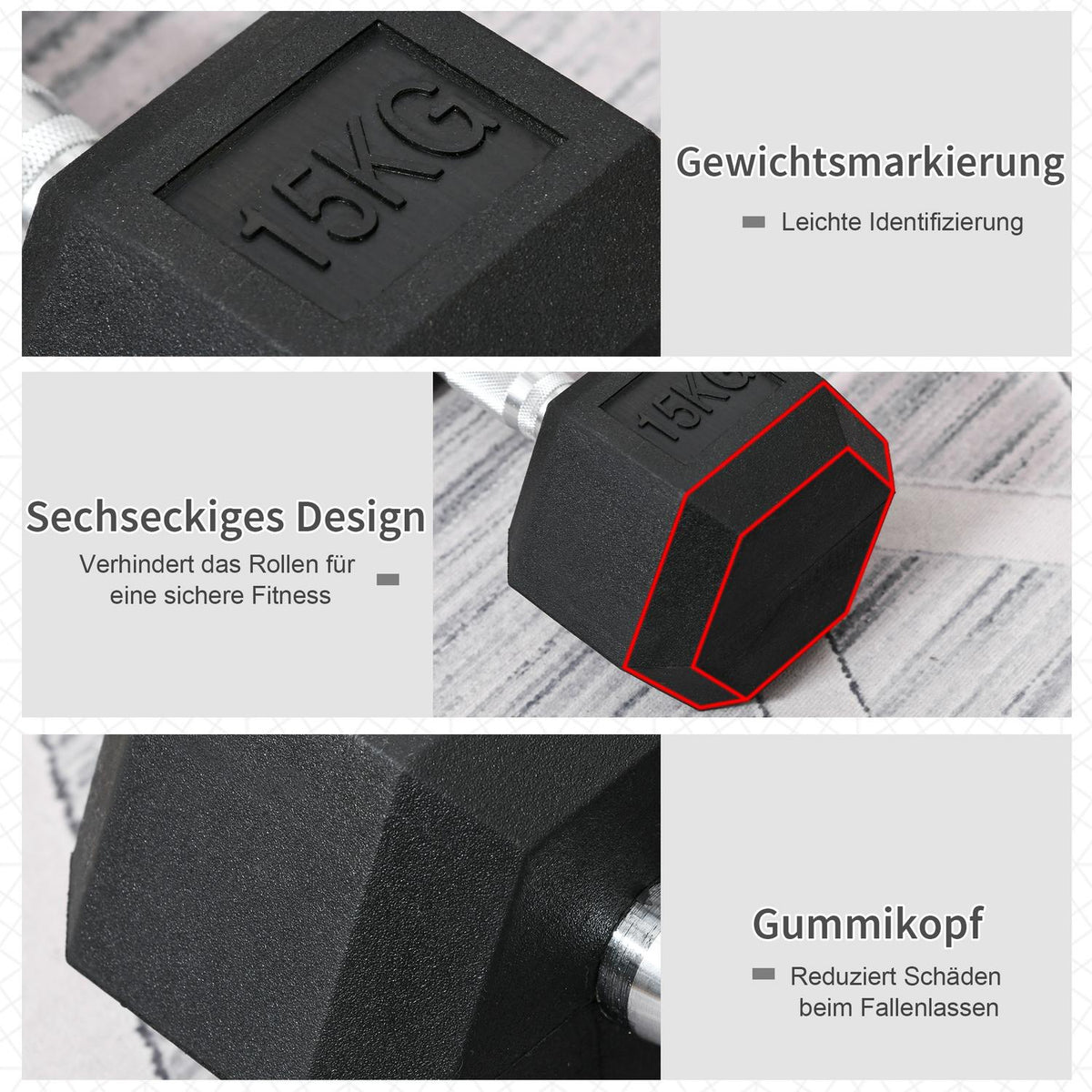 Hexagon Dumbbell Cast Iron Dumbbell Rubber Dumbbell Handle Knurled Weights Metal Rubber Black 1 X 15 Kg