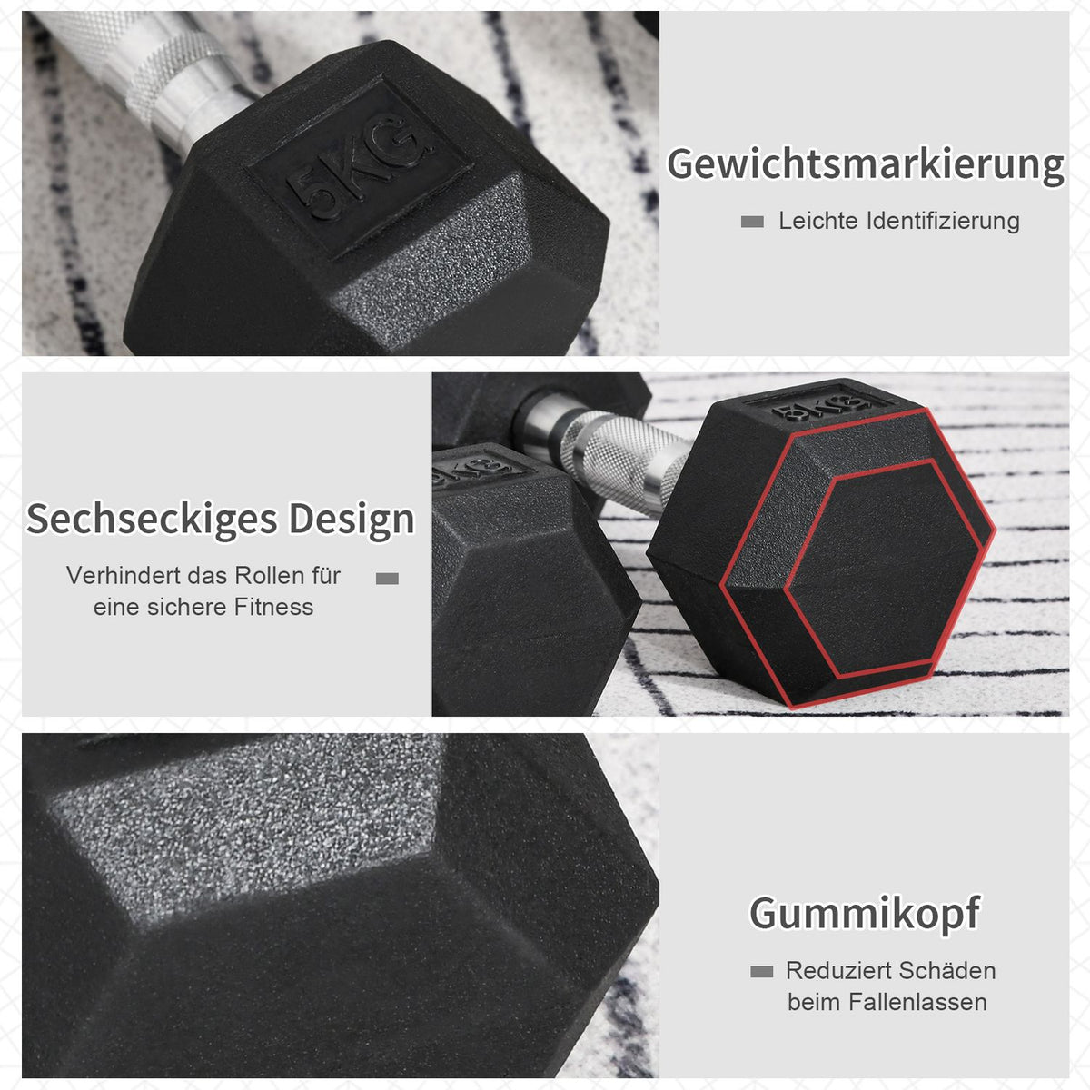 Hexagon Dumbbells Set Of 2, 2X5 Kg, Cast Iron With Rubber Cover, Black