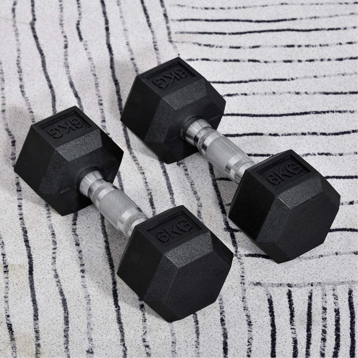 Hexagon Dumbbells Set Of 2, 2X6 Kg, Cast Iron With Rubber Cover, Black