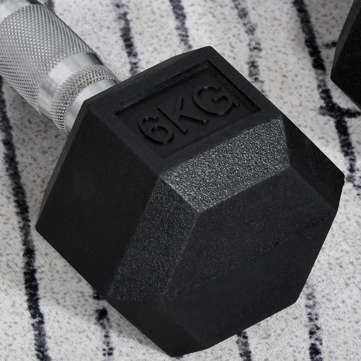 Hexagon Dumbbells Set Of 2, 2X6 Kg, Cast Iron With Rubber Cover, Black