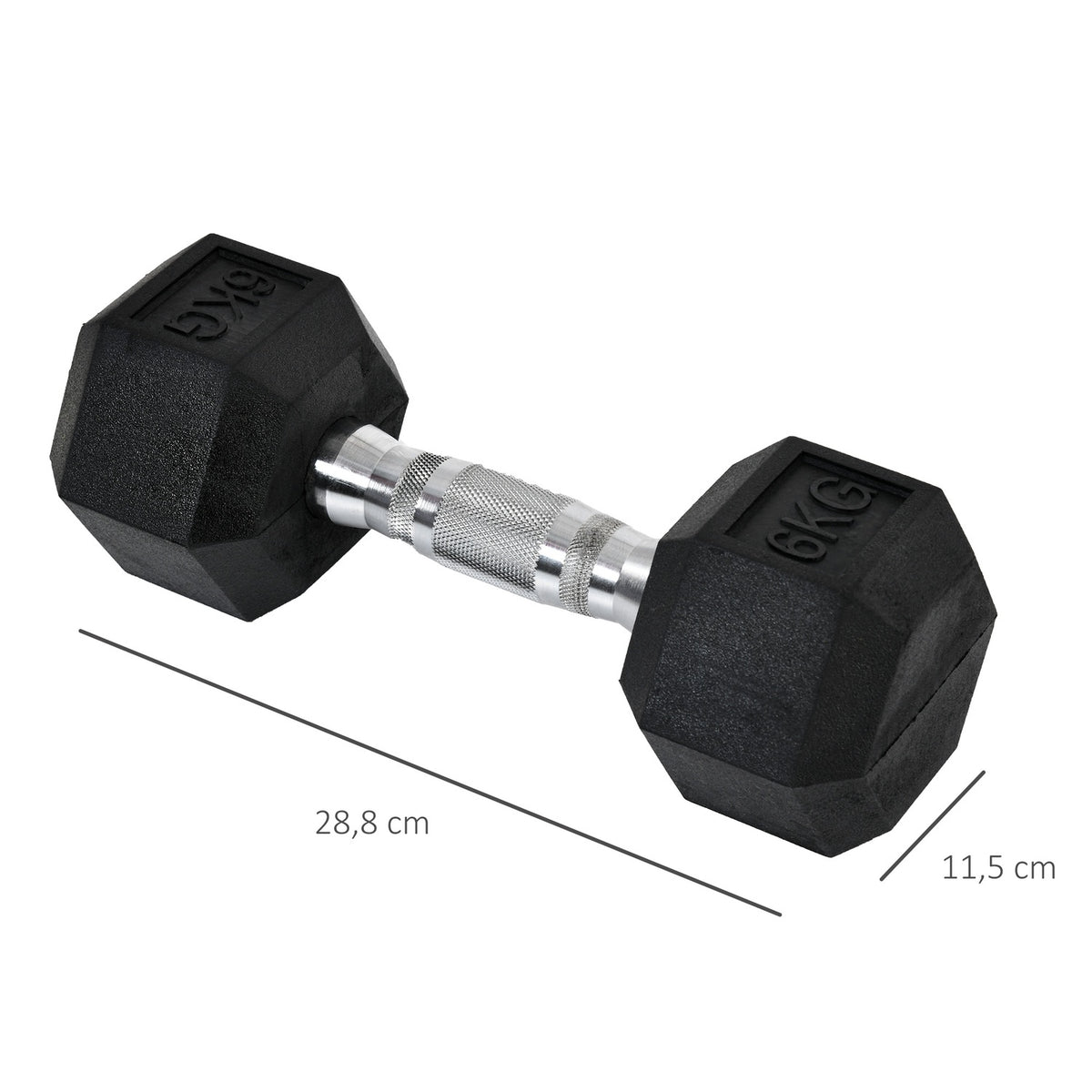 Hexagon Dumbbells Set Of 2, 2X6 Kg, Cast Iron With Rubber Cover, Black