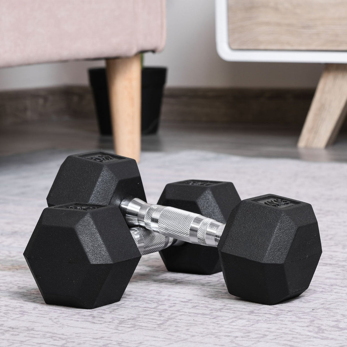 Hexagon Dumbbells Set Of 2 Cast Iron Dumbbells Handle Knurled Dumbbell Set Weights Metal Rubber Black 2 X 4 Kg
