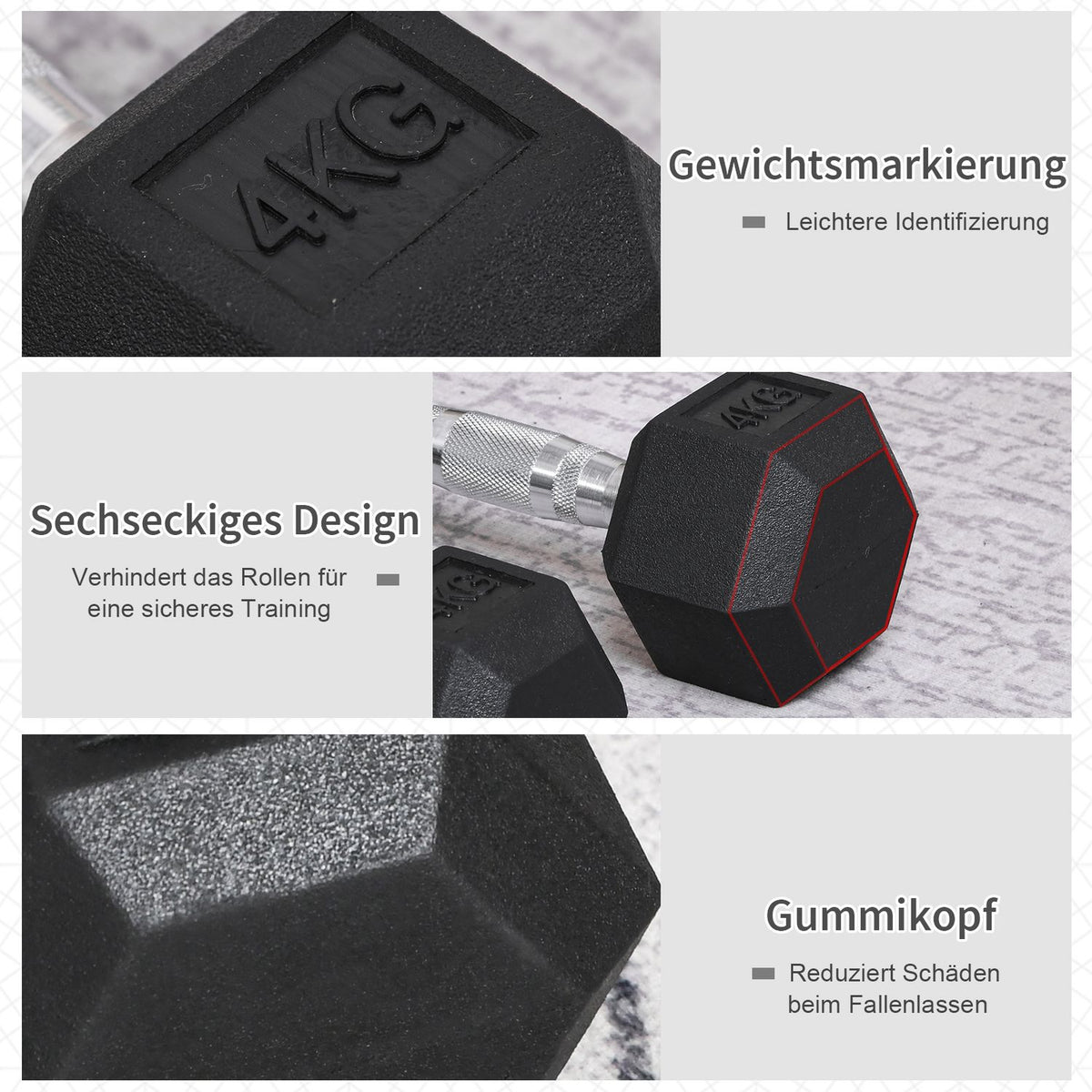 Hexagon Dumbbells Set Of 2 Cast Iron Dumbbells Handle Knurled Dumbbell Set Weights Metal Rubber Black 2 X 4 Kg
