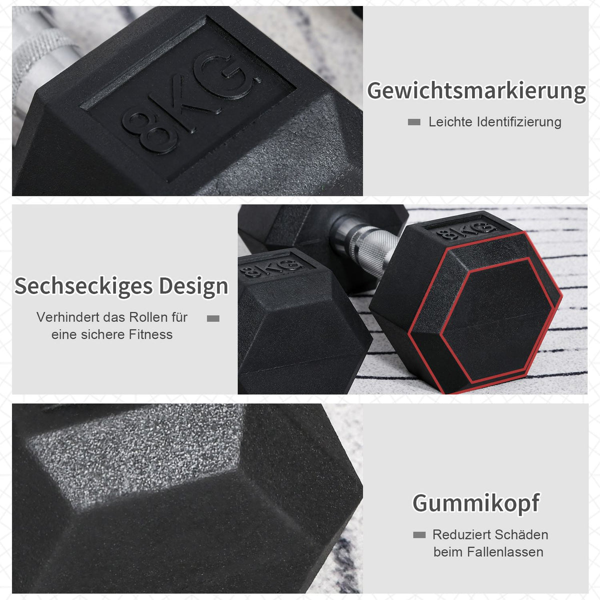 Hexagon Dumbbells Set Of 2 Cast Iron Dumbbells Handle Knurled Dumbbell Set Weights Metal Rubber Black 2 X 8 Kg