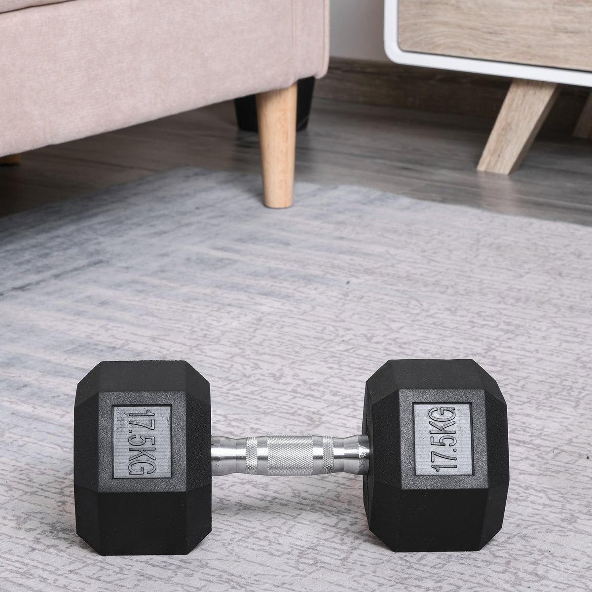 Hexagon Rubber Dumbbells 17.5Kg Cast Iron Strength Training Black