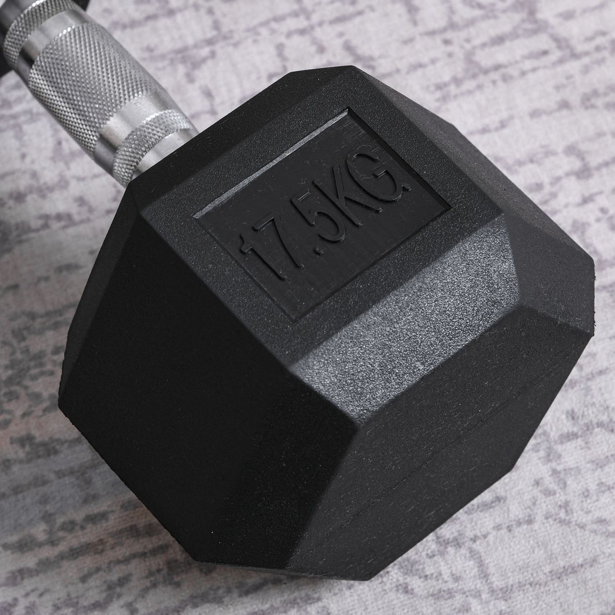 Hexagon Rubber Dumbbells 17.5Kg Cast Iron Strength Training Black