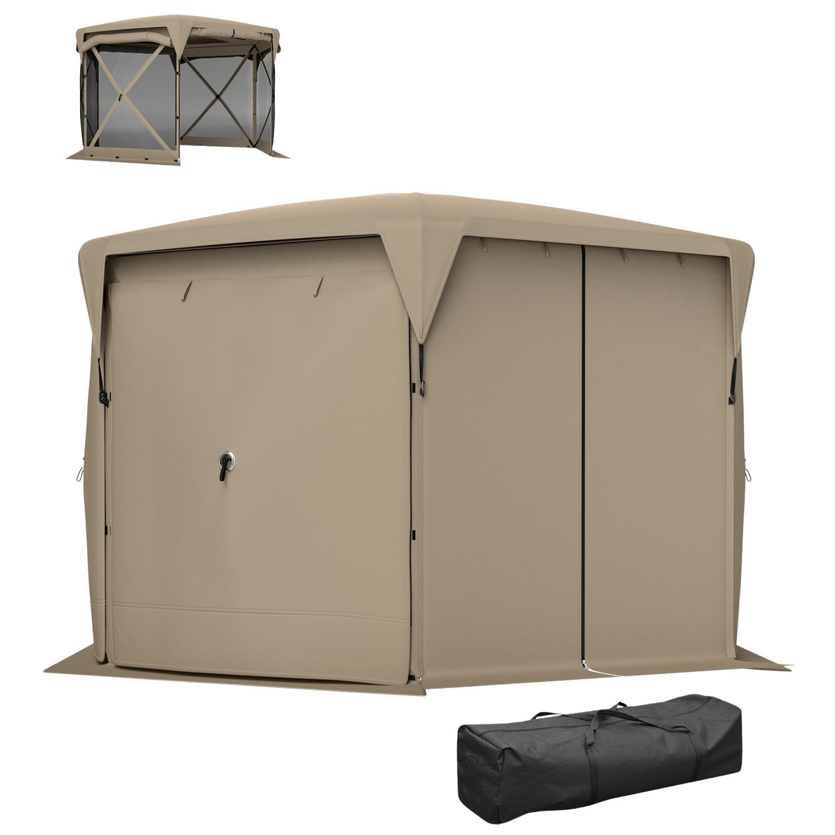 Hexagonal pavilion approx. 3.5x3m pop-up folding pavilion with removable roof UV 30+ foldable waterproof party tent garden tent with 5 side panels garden pavilion for camping garden festival, khaki