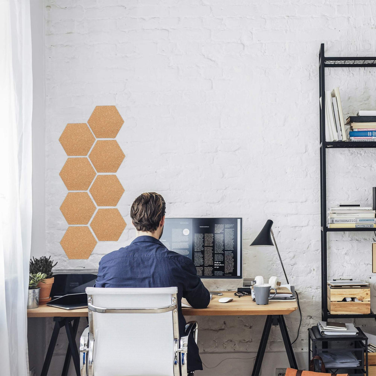 Hexagonal pegboards in cork, set of 14