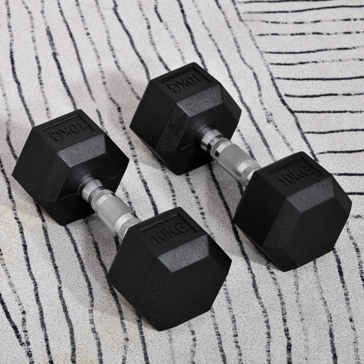 Hexagon dumbbells set of 2 2x10kg cast iron rubber cover black