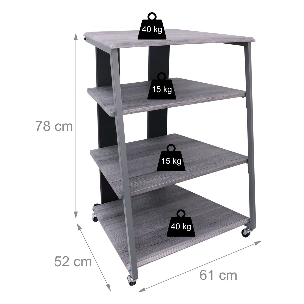 Hi-Fi Rack with 4 Adjustable Shelves and Cable Organizer